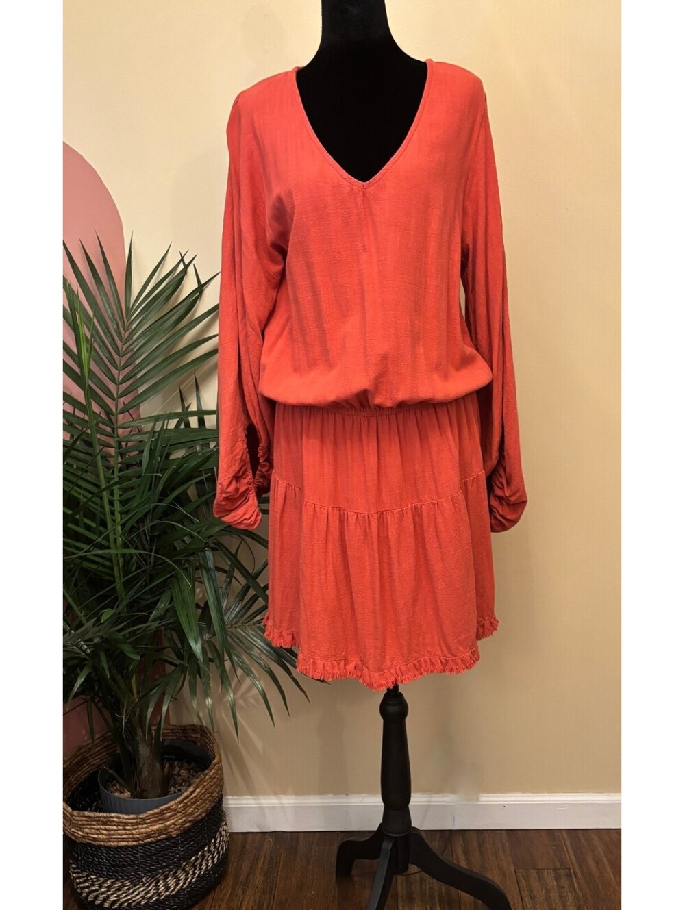 Umgee Women's Blouson Dress Burnt Orange Boho Comfy Casual Size Large